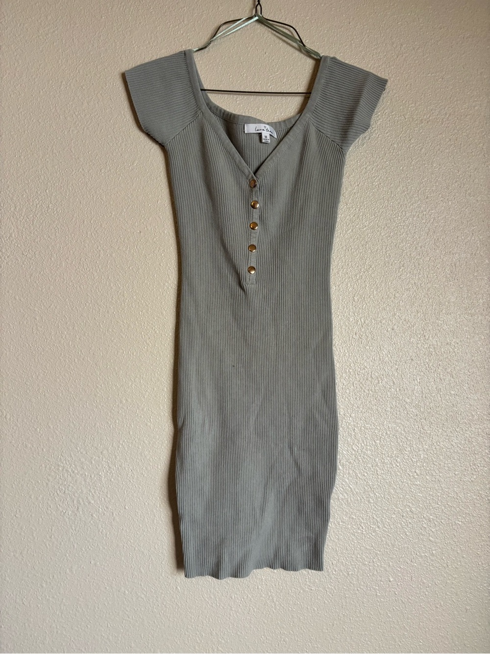 Never Worn- Olive Ribbed Button-Front Knit Dress